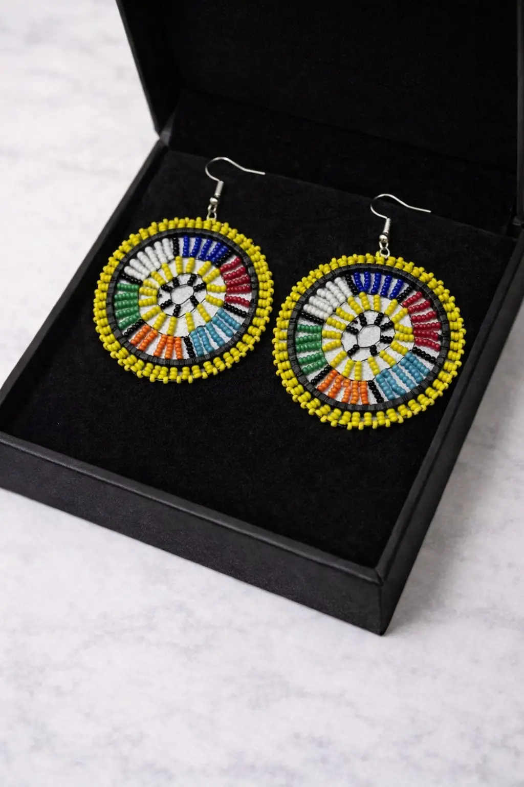 Teardrop Red, White and blue Kenyan Beaded Earrings - Image 2