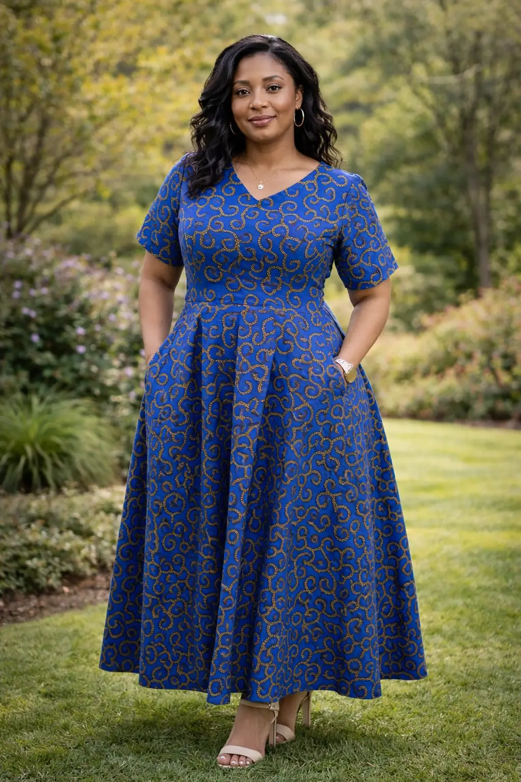 Elegant African Print Maxi Dress with Short Sleeves - Erimus