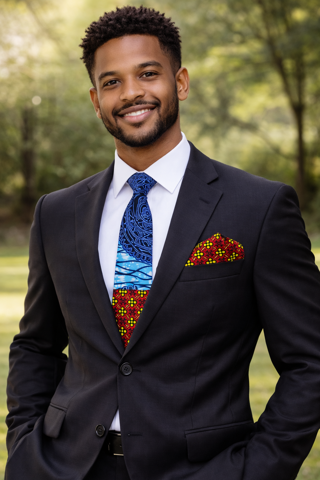 Handcrafted Multi-coloured Ankara Tie & Handkerchief Sets