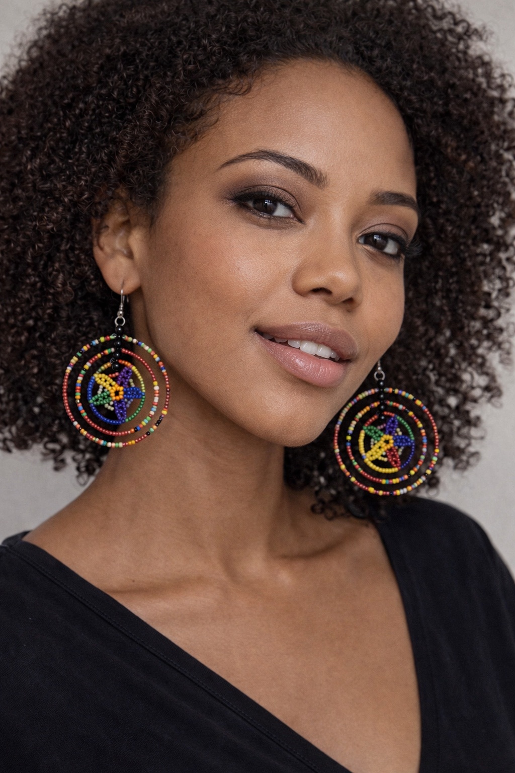 Handmade Multi-Coloured Circular Kenyan Beaded Earrings