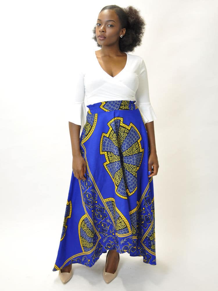 Akufo Ankara Blue & Gold Maxi Skirt