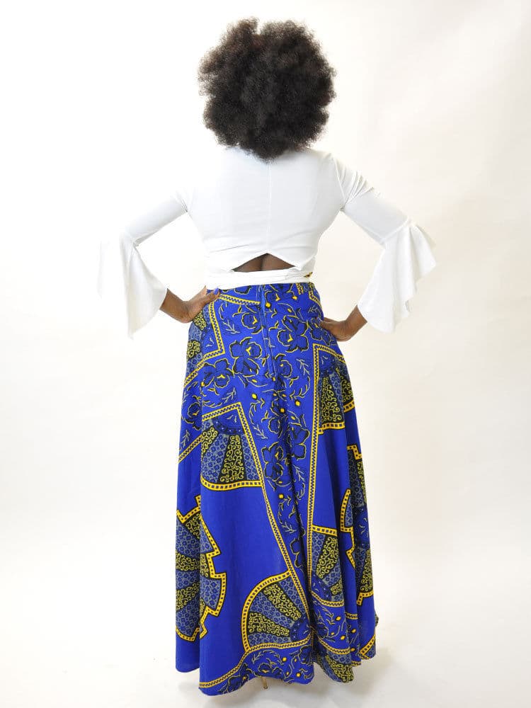 Akufo Ankara Blue & Gold Maxi Skirt - Image 2