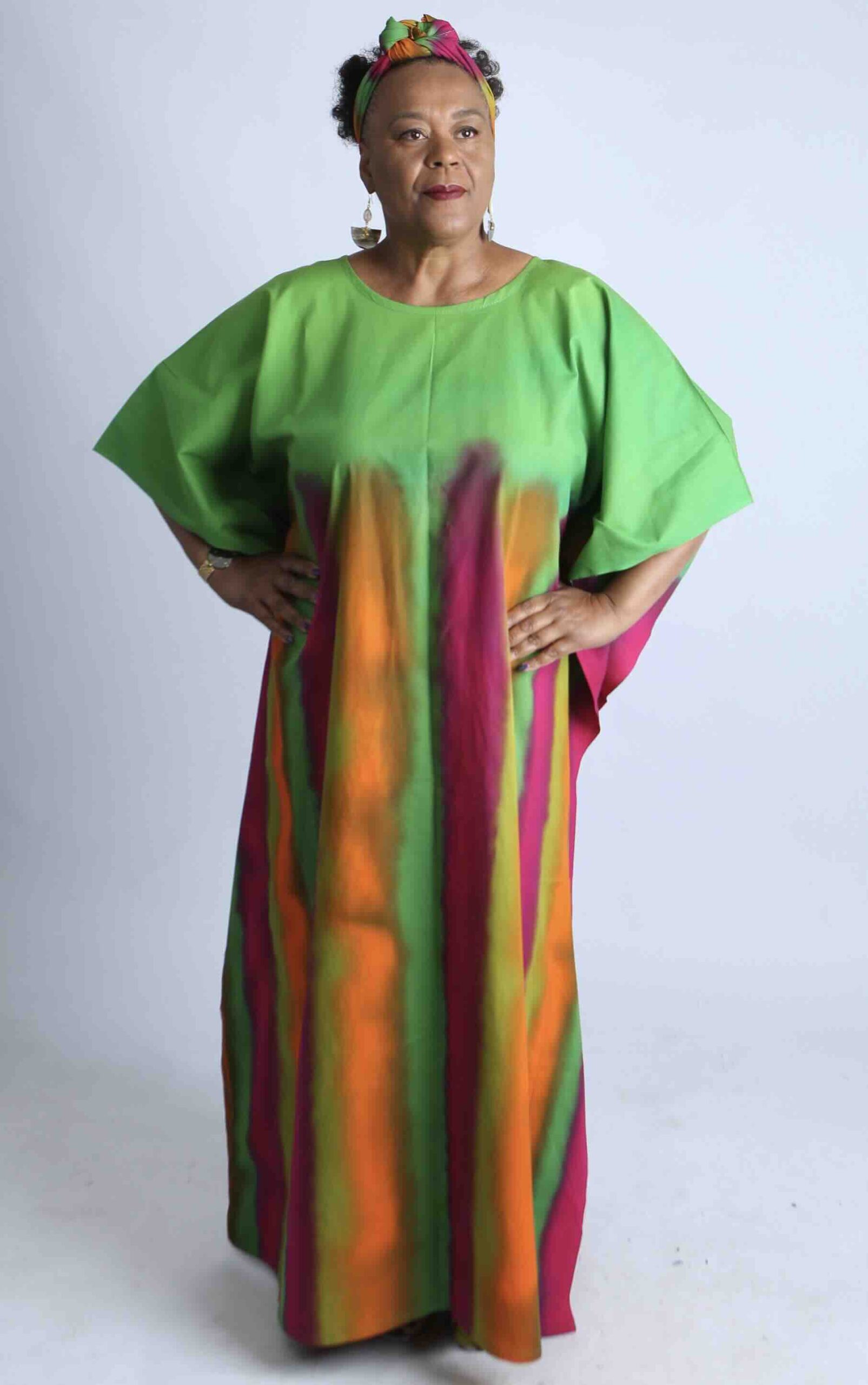 Vibrant Striped African Kaftan With Matching Scarf - Wumbei