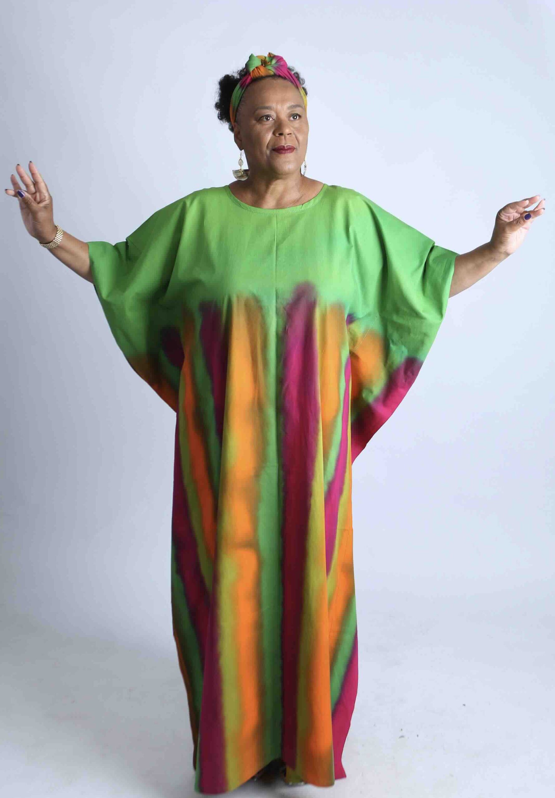 Vibrant Striped African Kaftan With Matching Scarf - Wumbei - Image 2